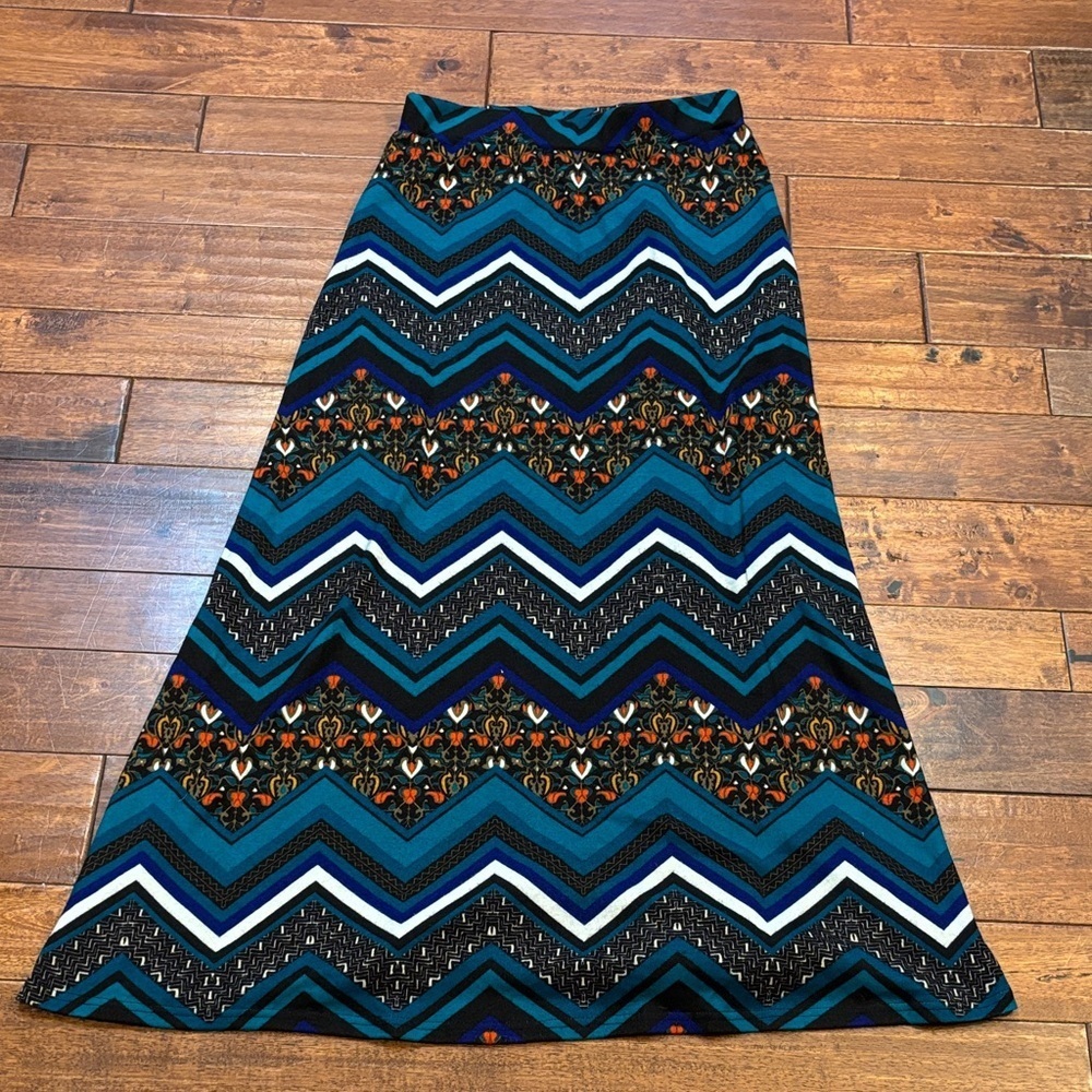 Vintage Mirror Image Chevron Patterned Maxi Skirt M